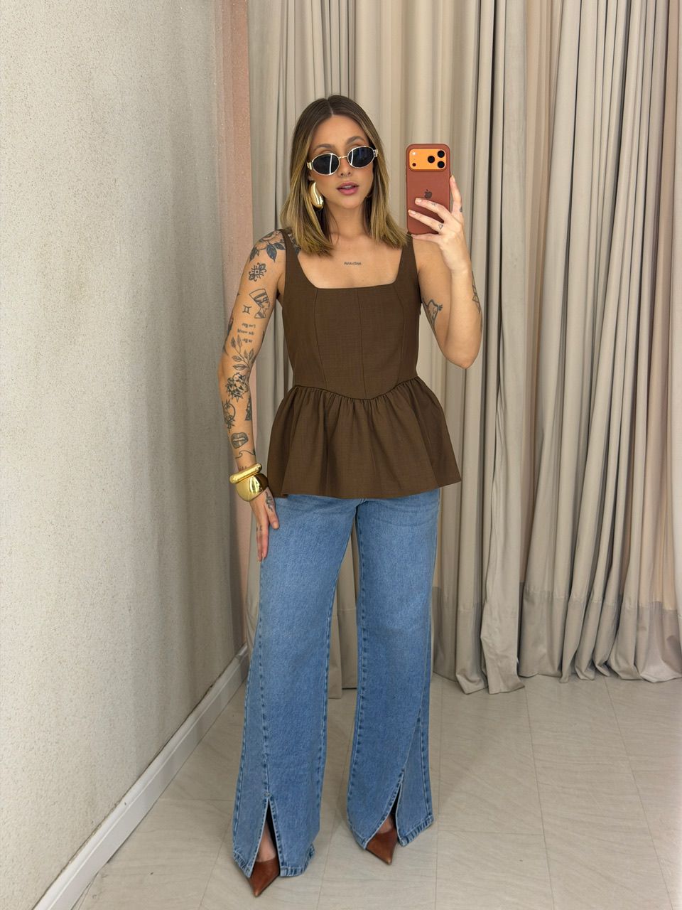 BLUSA ESTELA PEPLUM MARROM