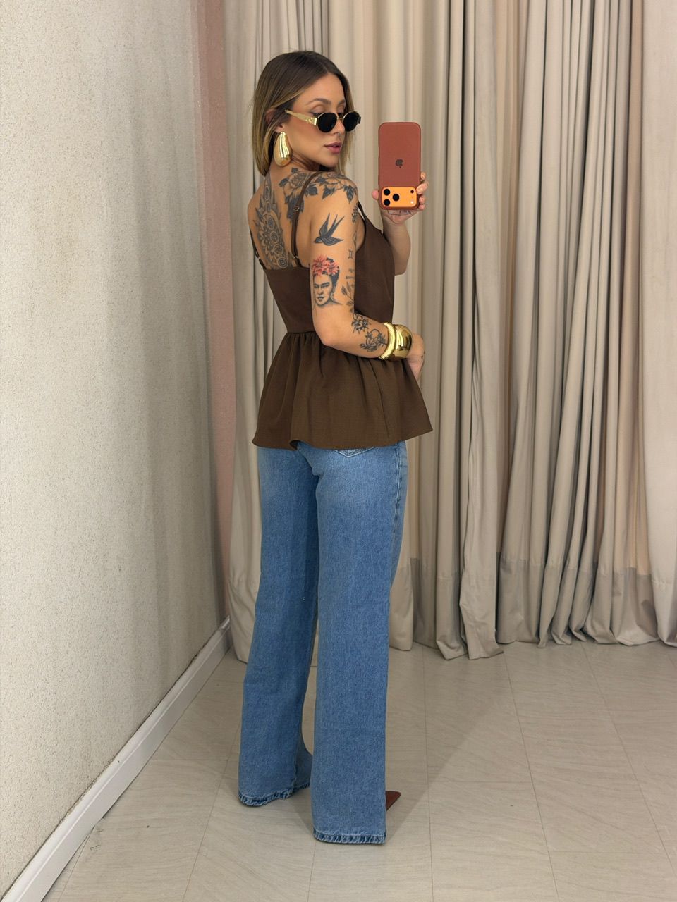 BLUSA ESTELA PEPLUM MARROM