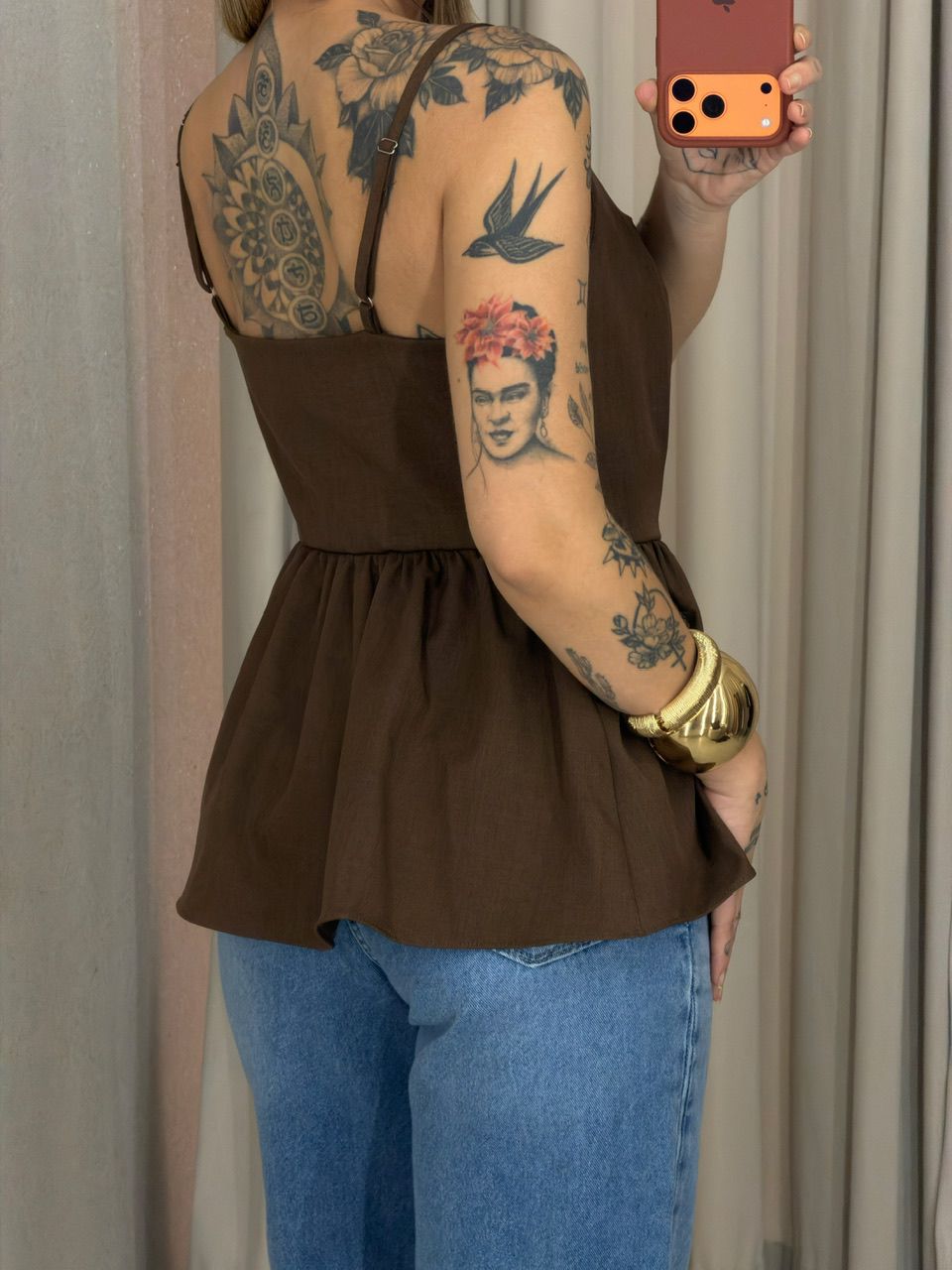 BLUSA ESTELA PEPLUM MARROM