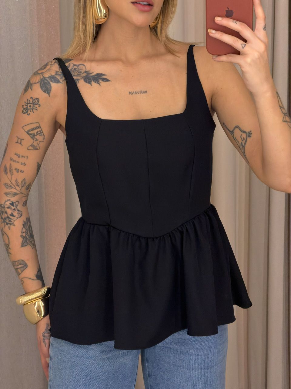 BLUSA ESTELA PEPLUM PRETA - 0075190033 - CAROLLA FERRARO