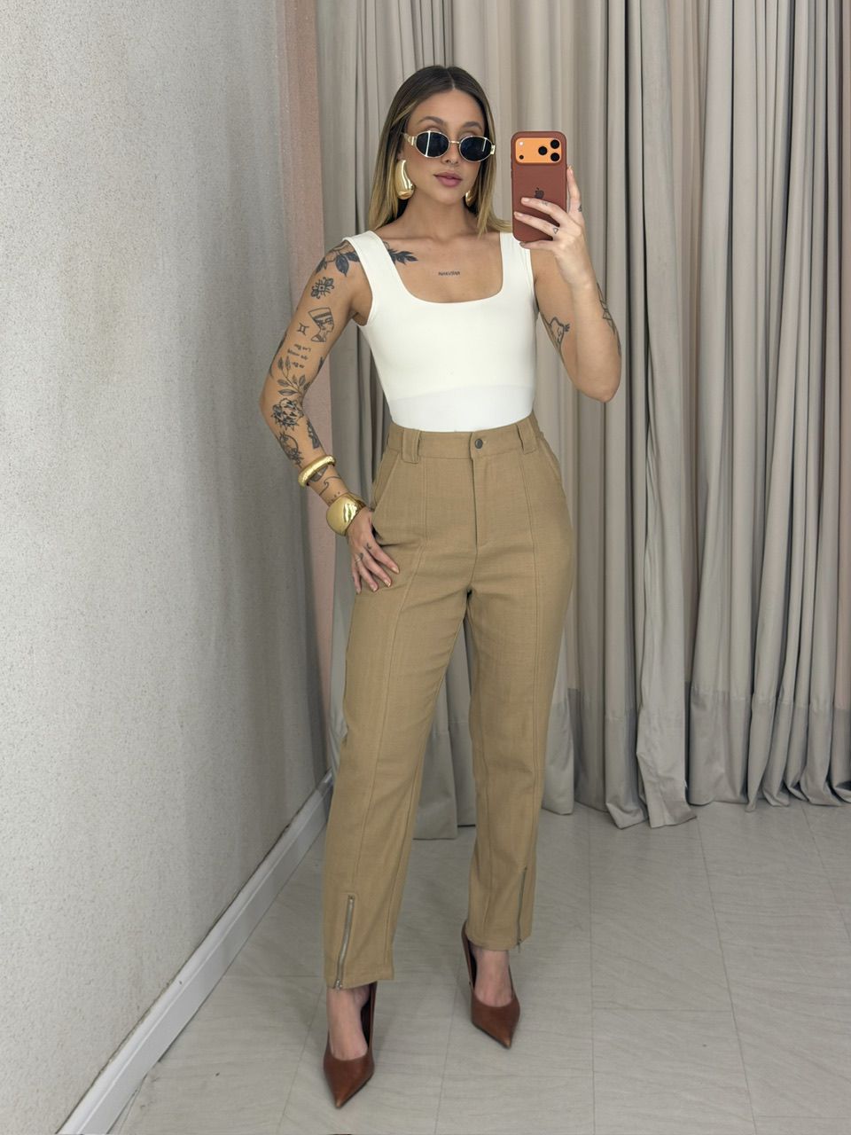 CALÇA ROSE ZÍPER NUDE