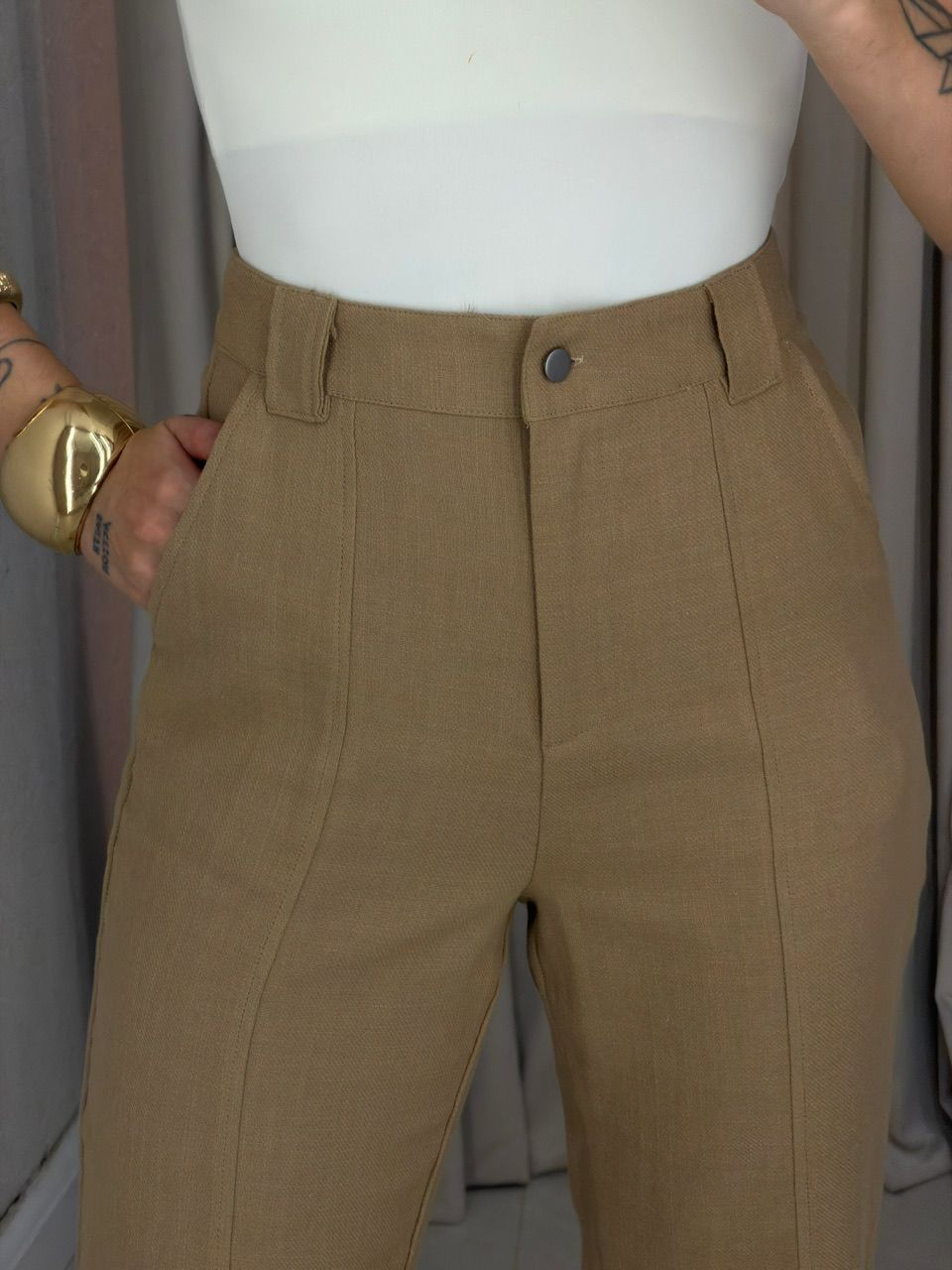 CALÇA ROSE ZÍPER NUDE