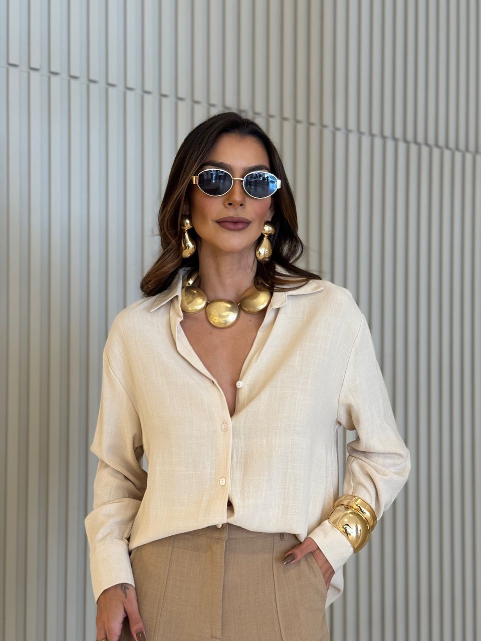 CAMISA ALESSANDRA LINHO CREME