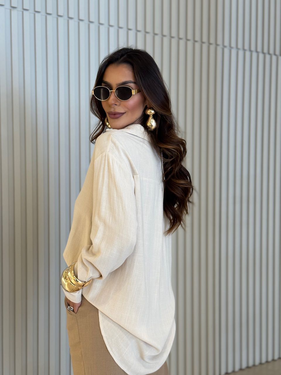 CAMISA ALESSANDRA LINHO CREME