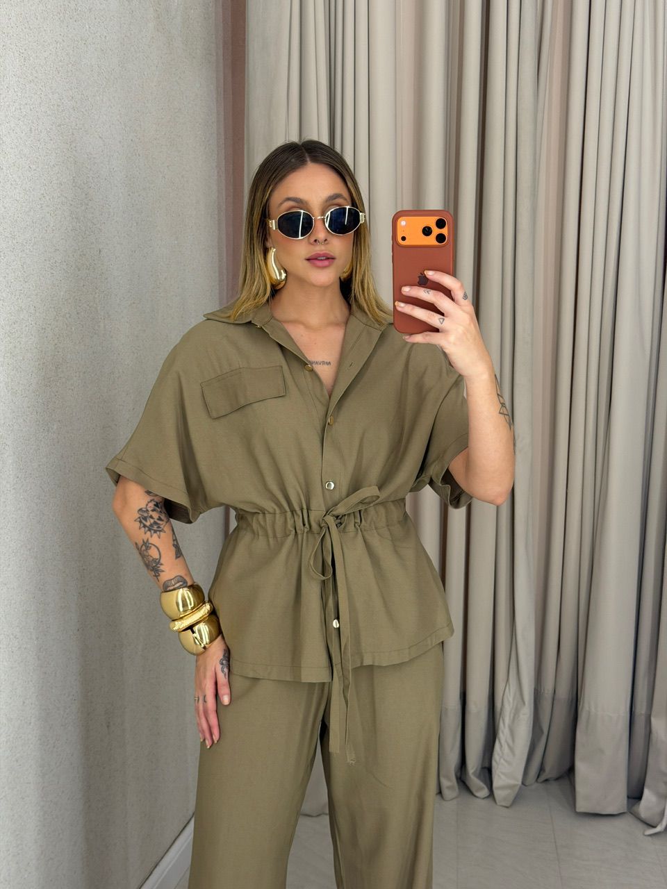 CONJUNTO ALEXIA COLETE CARGO VERDE OLIVA