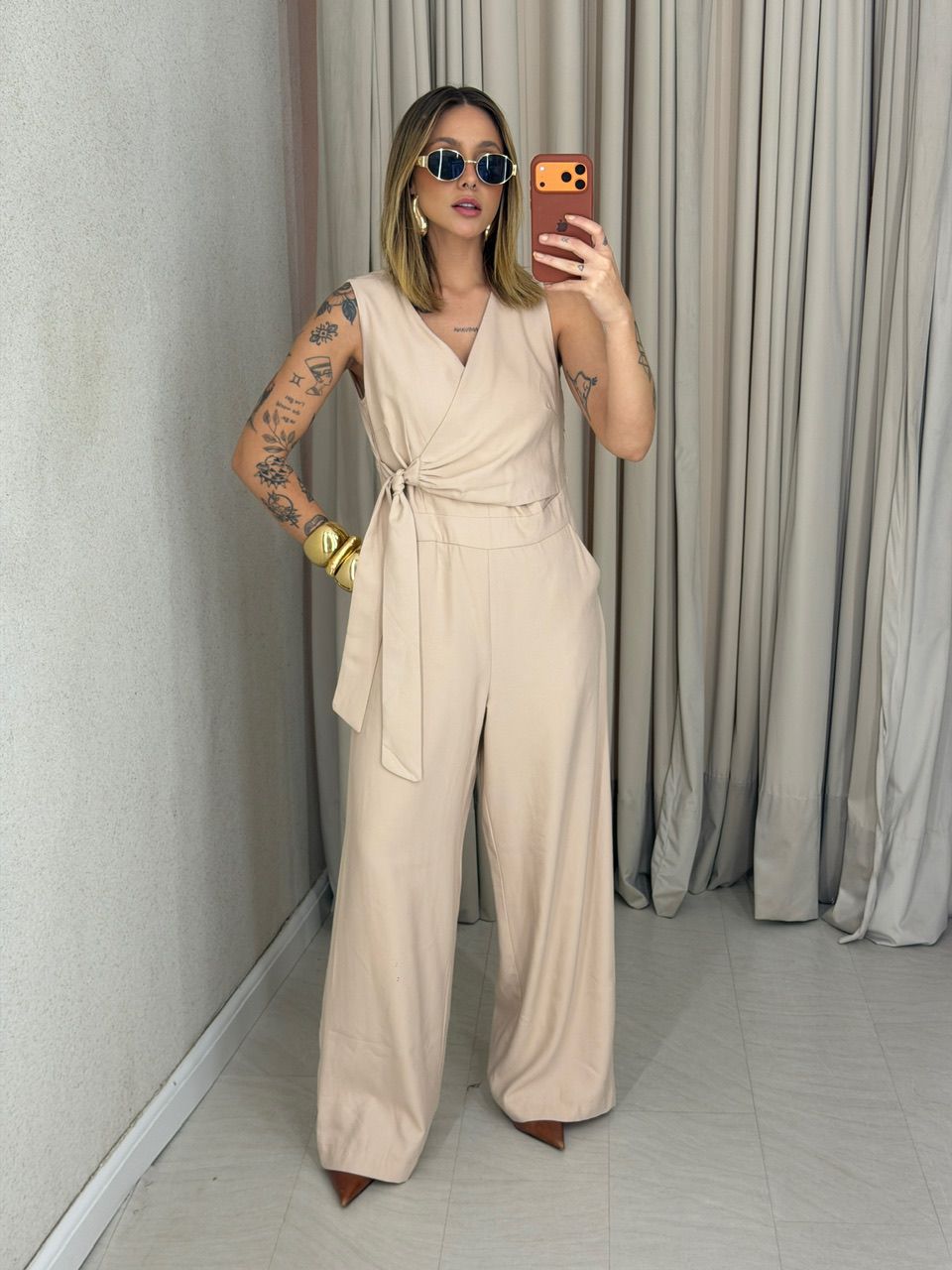 MACACÃO MICAELA AMARRAÇÃO AREIA - 0075180110 - CAROLLA FERRARO