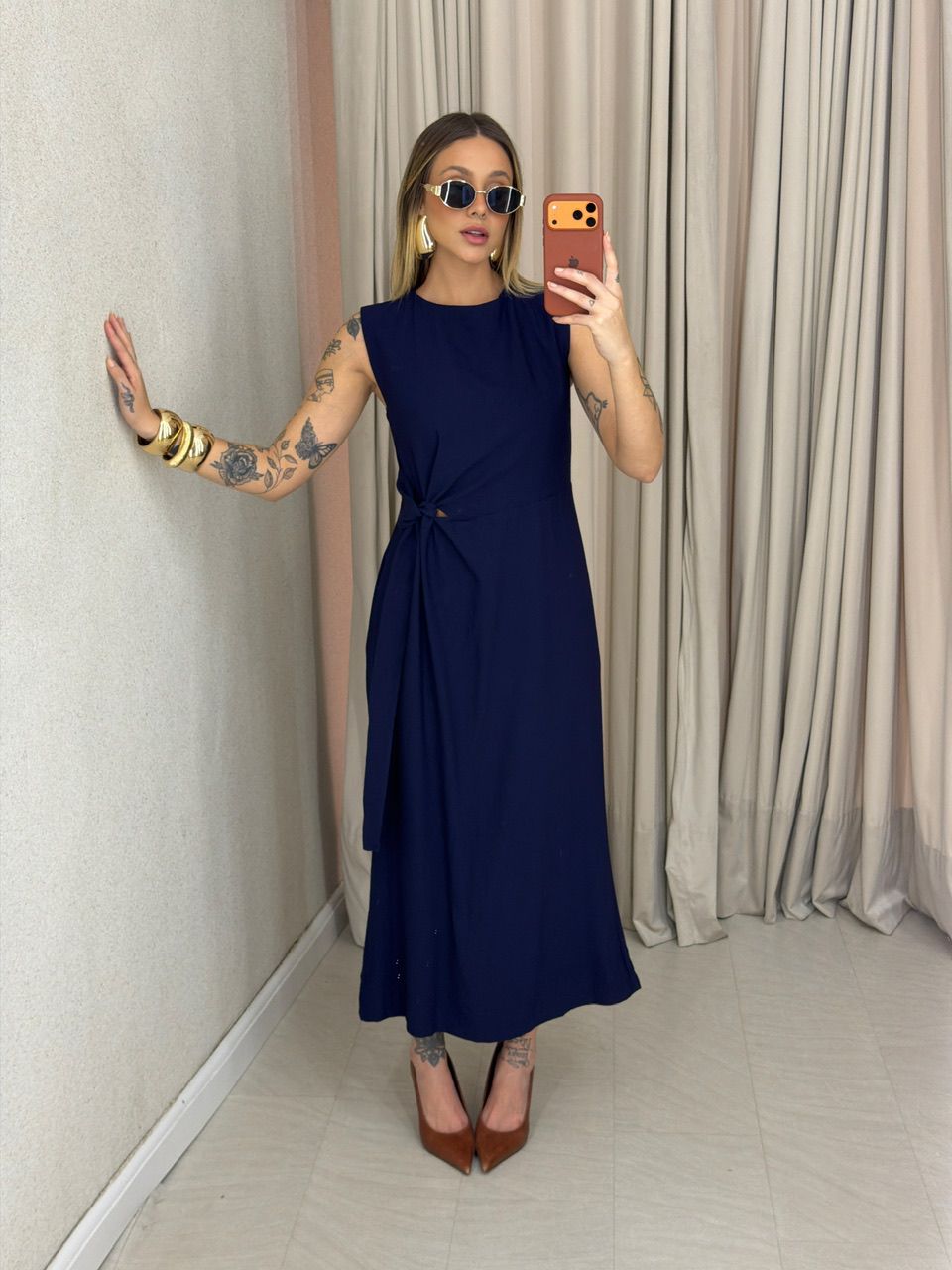 VESTIDO FRANCISCA AMARRAÇÃO MARINHO - 0075200055 - CAROLLA FERRARO