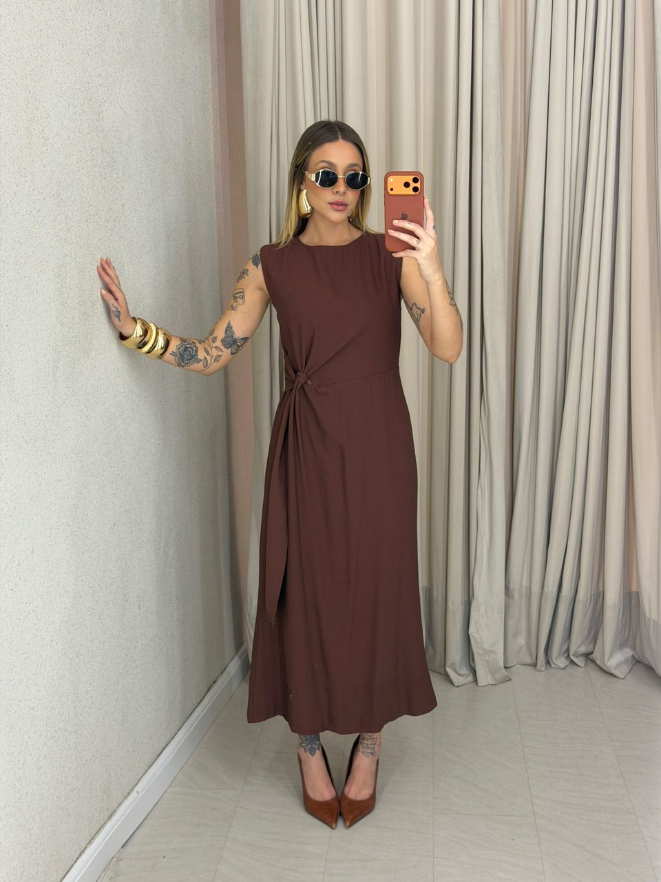 VESTIDO FRANCISCA AMARRAÇÃO MARROM - 0075200054 - CAROLLA FERRARO