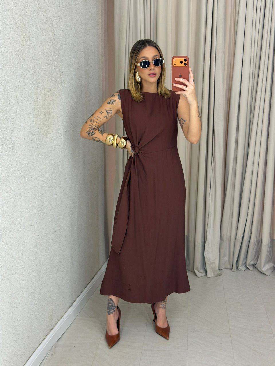 VESTIDO FRANCISCA AMARRAÇÃO MARROM