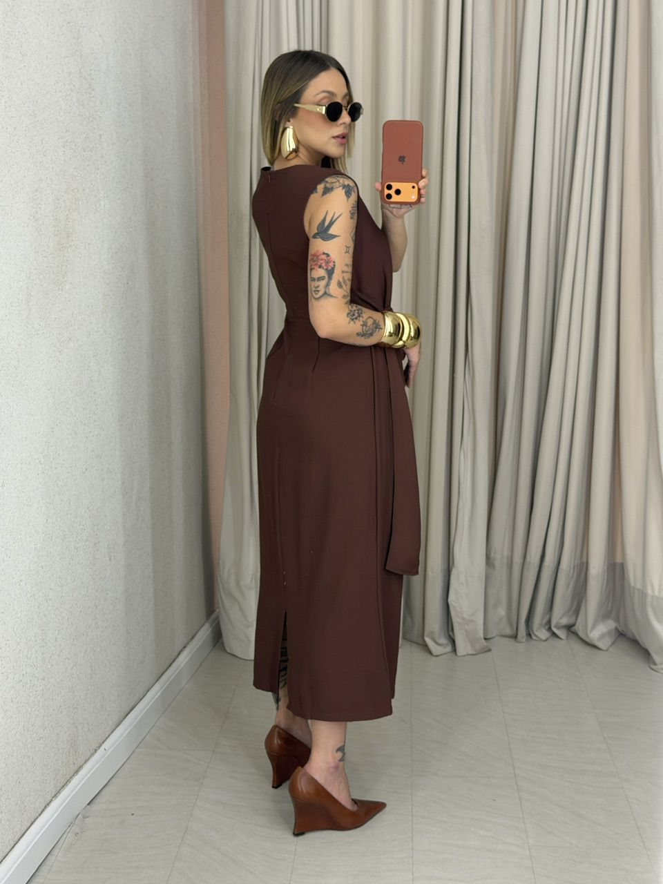 VESTIDO FRANCISCA AMARRAÇÃO MARROM