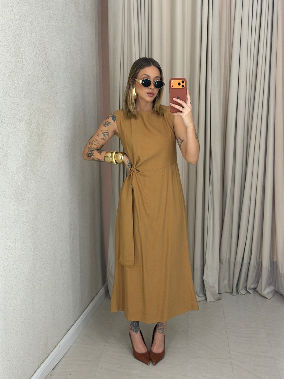 VESTIDO FRANCISCA AMARRAÇÃO MOSTARDA