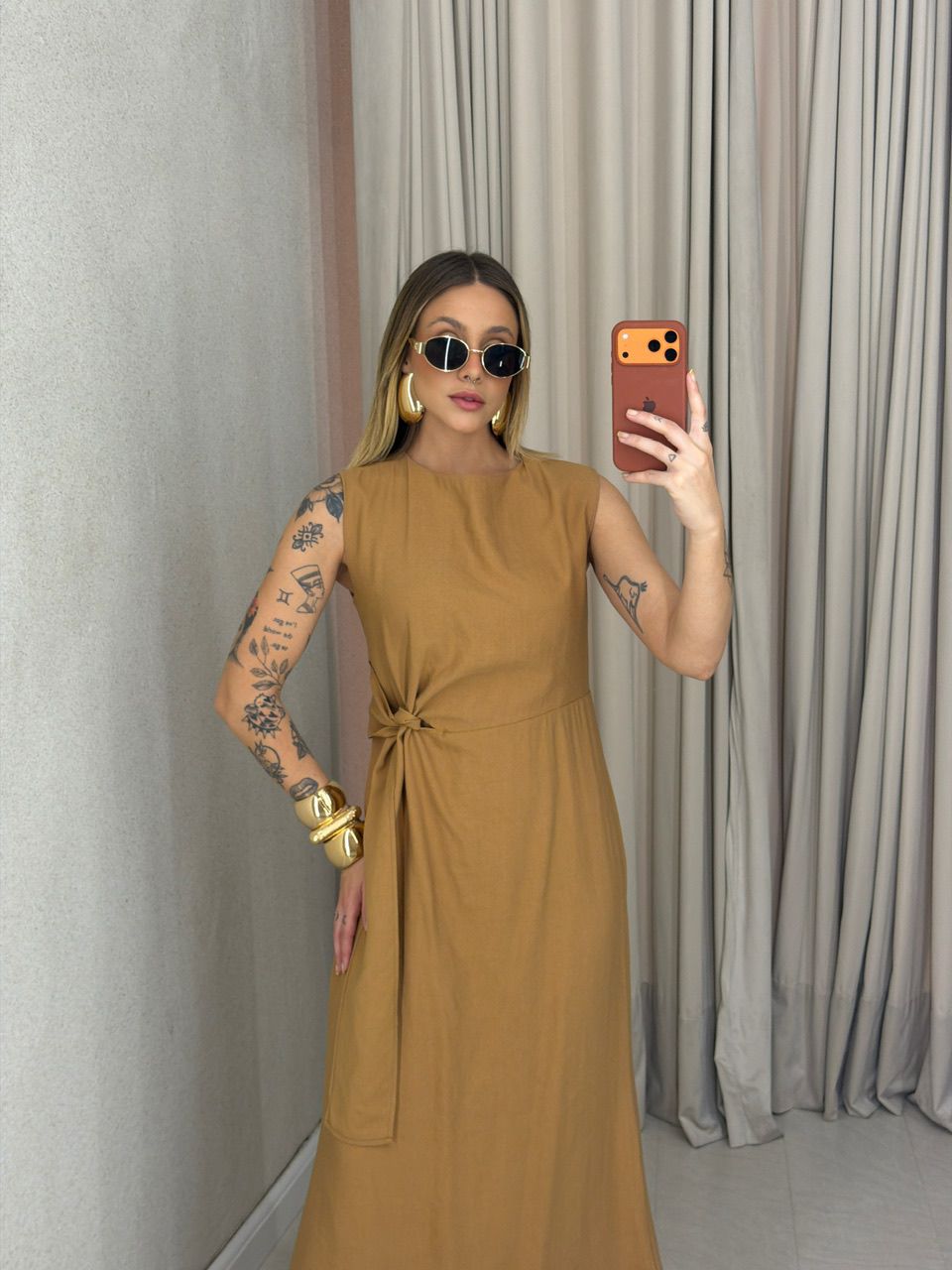 VESTIDO FRANCISCA AMARRAÇÃO MOSTARDA