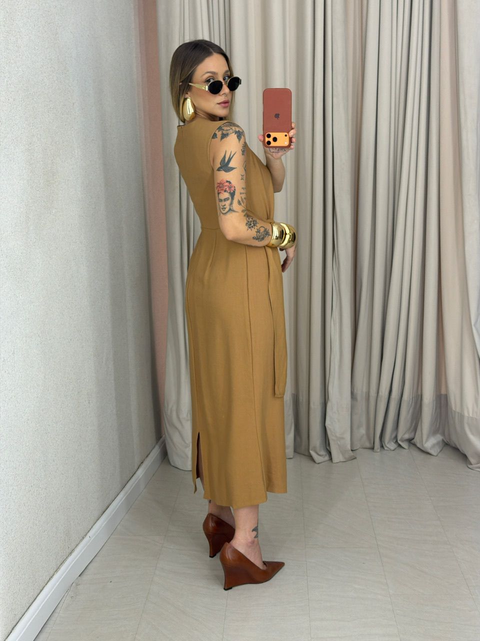 VESTIDO FRANCISCA AMARRAÇÃO MOSTARDA