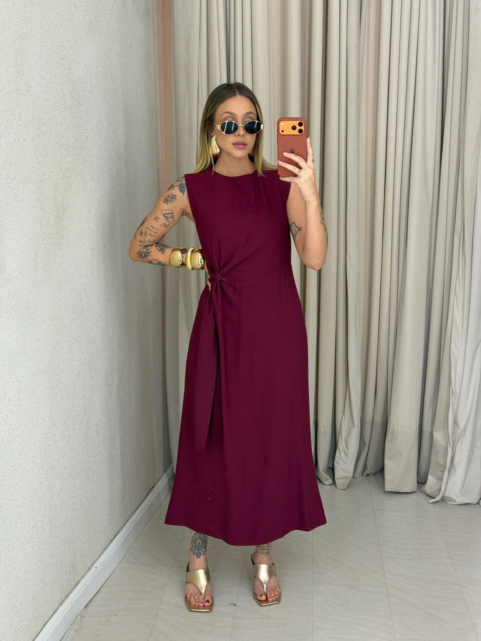 VESTIDO FRANCISCA AMARRAÇÃO VINHO - 0075200168 - CAROLLA FERRARO