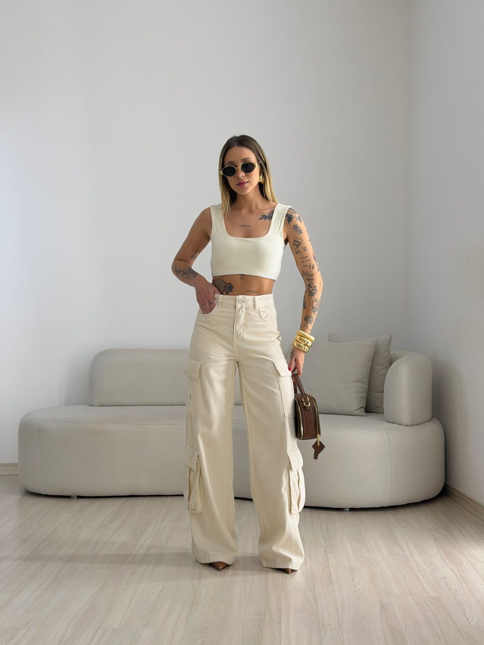 CALÇA SUZANE CARGO CRU