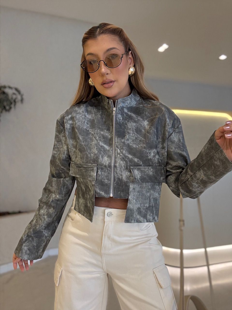 JAQUETA VIRGINIA CROPPED GRAFITE - 0076570250 - CAROLLA FERRARO