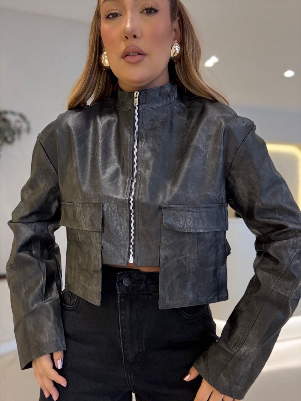 JAQUETA VIRGINIA CROPPED PRETA