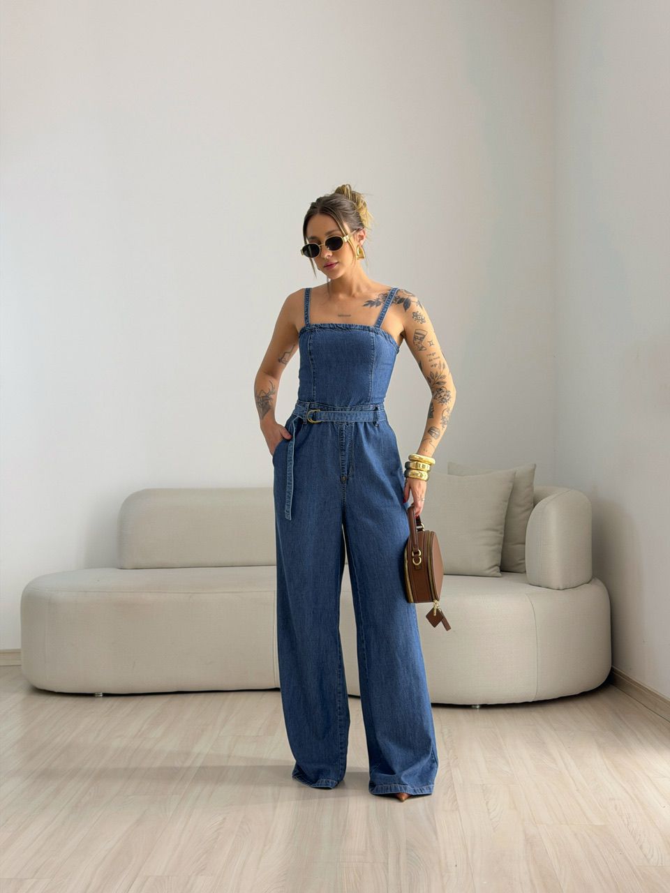 MACACÃO KAREN ALÇA JEANS ESCURO