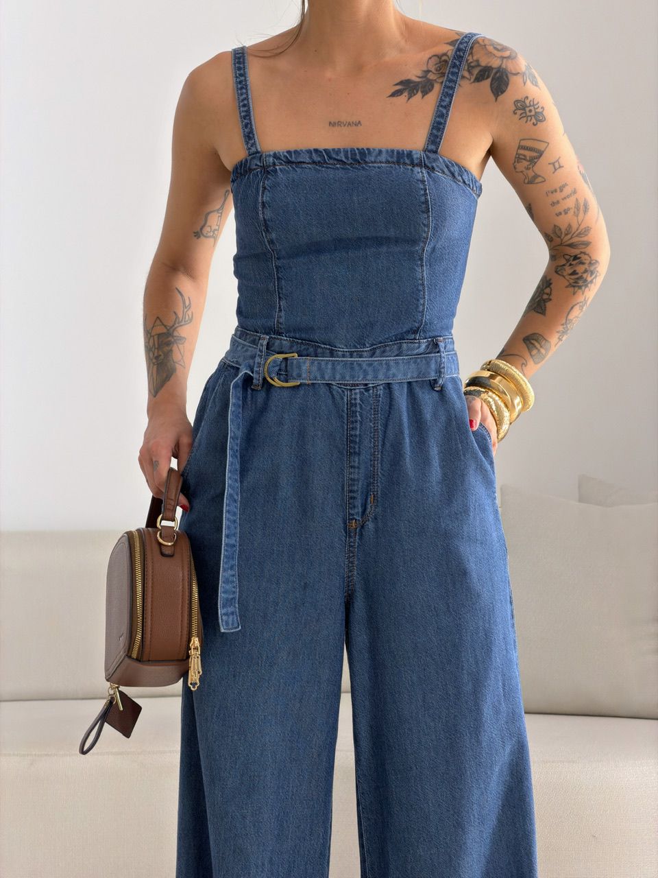 MACACÃO KAREN ALÇA JEANS ESCURO