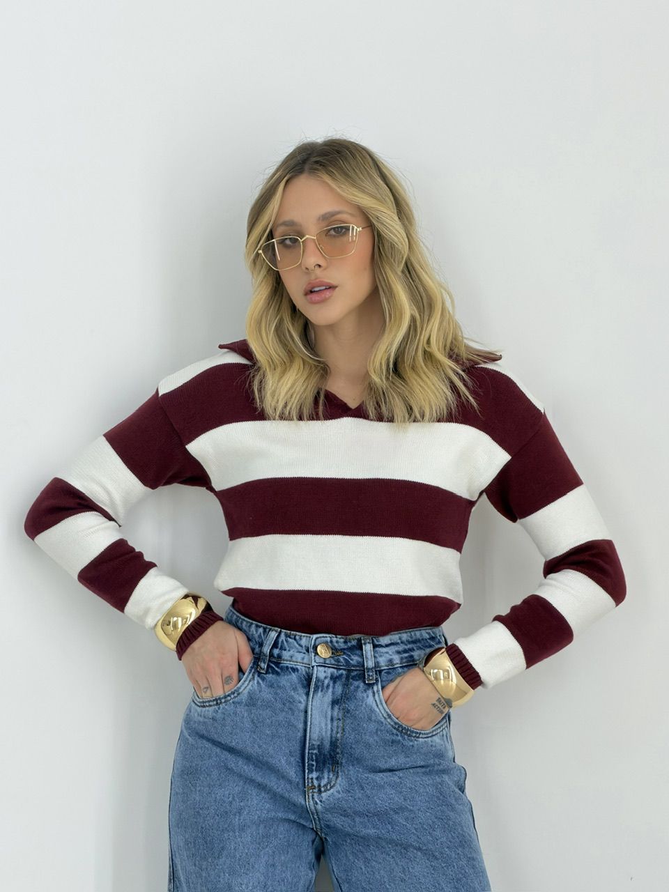 TRICOT MAFER LISTRAS OFF/VINHO - 0078150378 - CAROLLA FERRARO