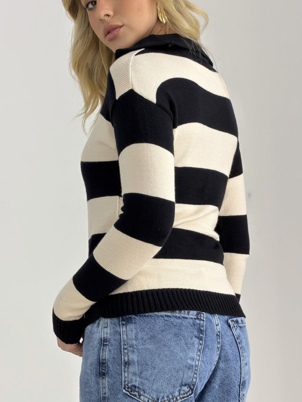 TRICOT MAFER LISTRAS PRETO/CREME