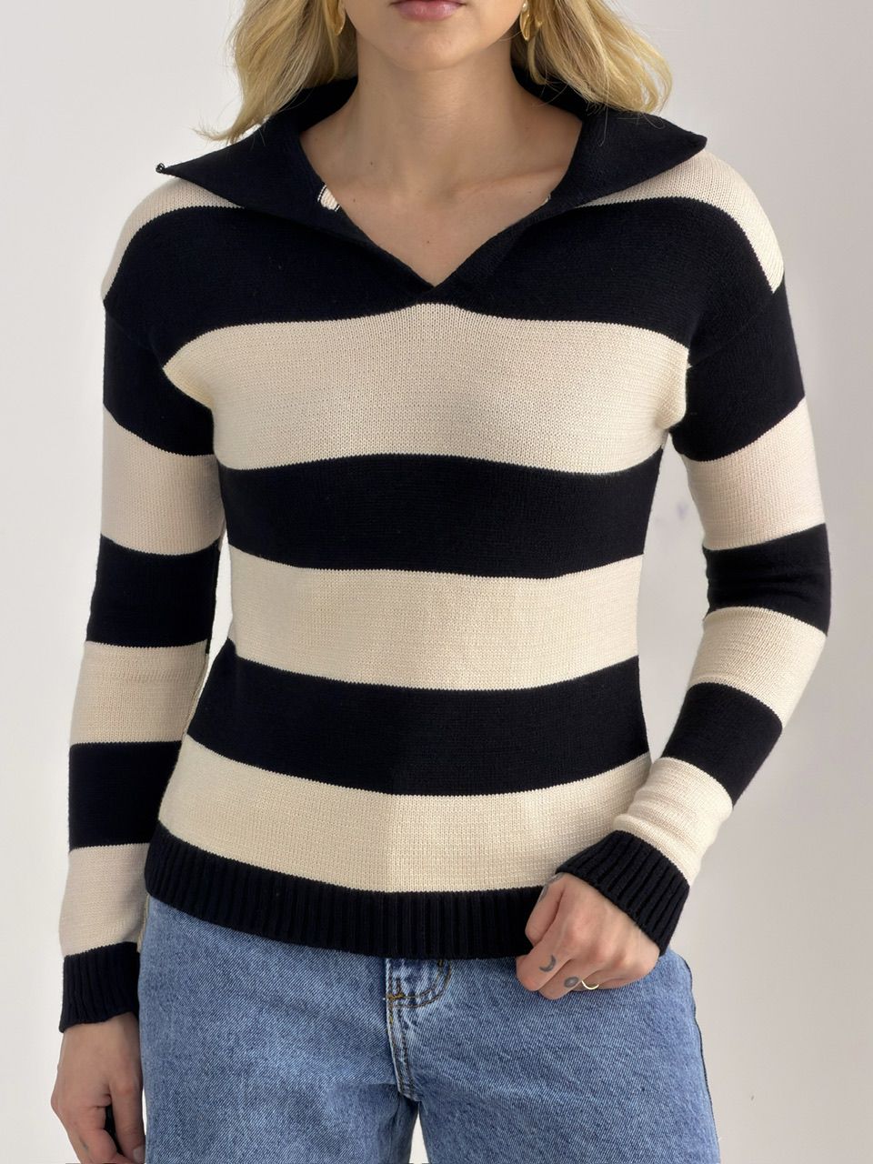 TRICOT MAFER LISTRAS PRETO/CREME