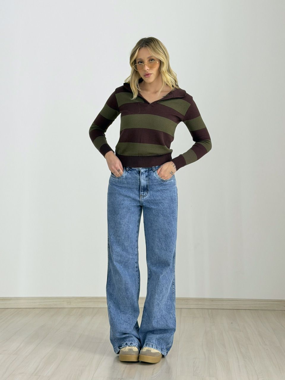 TRICOT MAFER LISTRAS VERDE/MARROM
