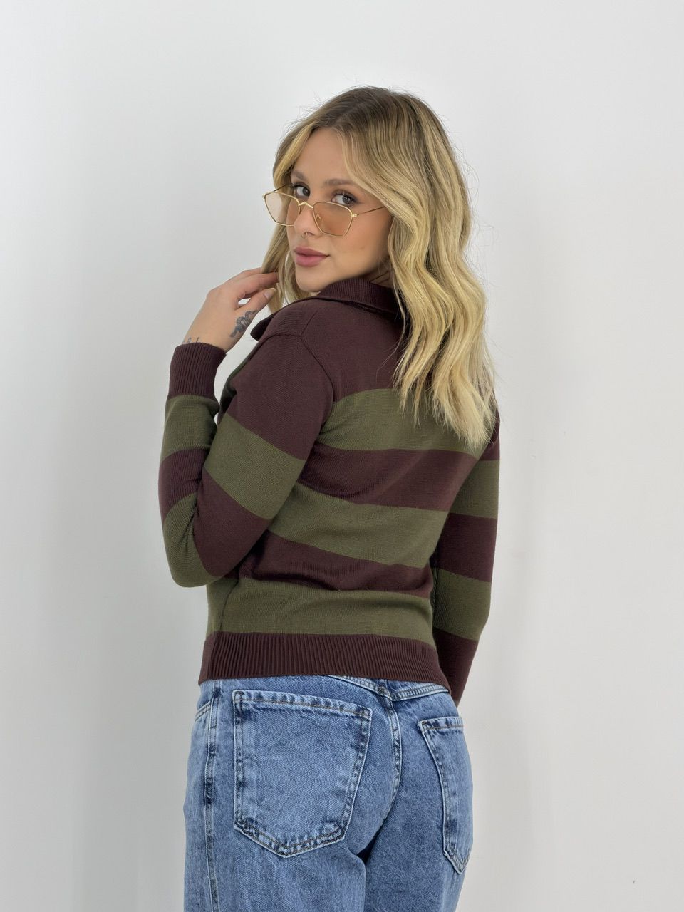 TRICOT MAFER LISTRAS VERDE/MARROM