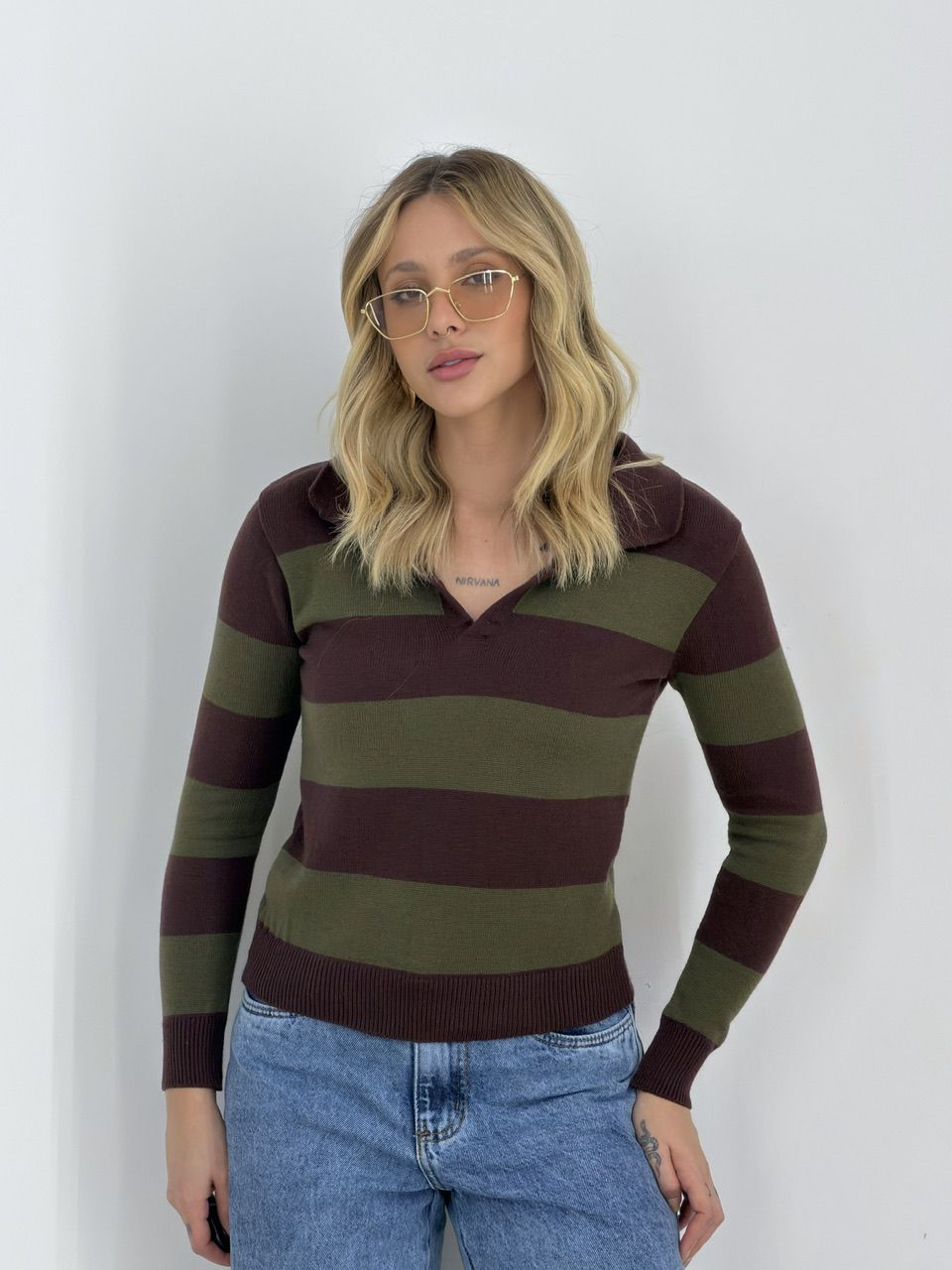 TRICOT MAFER LISTRAS VERDE/MARROM