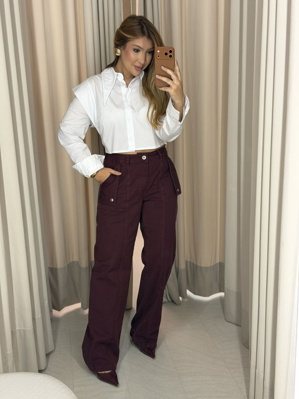 CALÇA CAROLINE JEANS VINHO