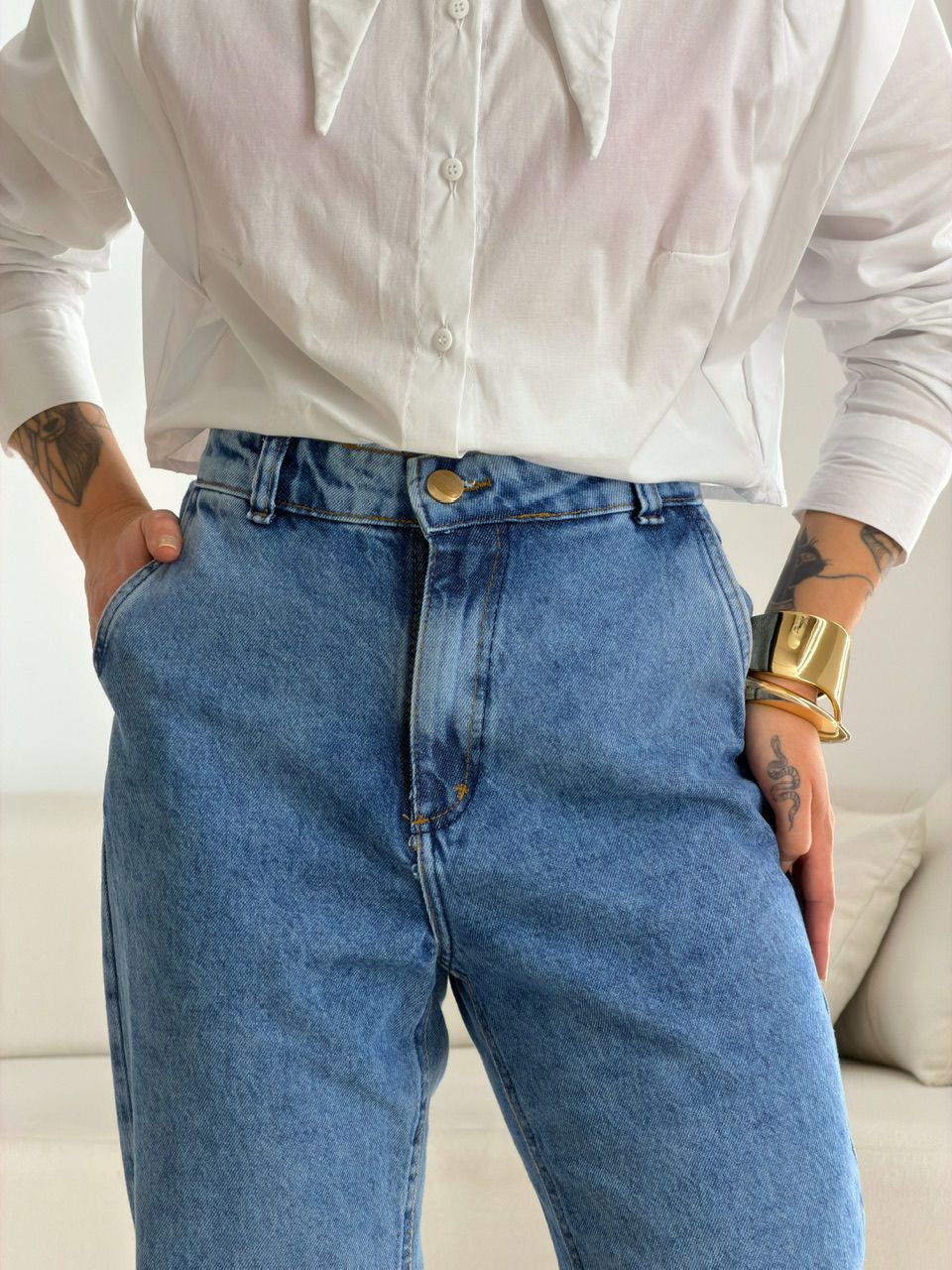 CALÇA MARINA RETA JEANS CLARO