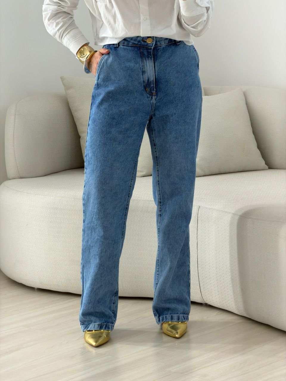 CALÇA MARINA RETA JEANS CLARO