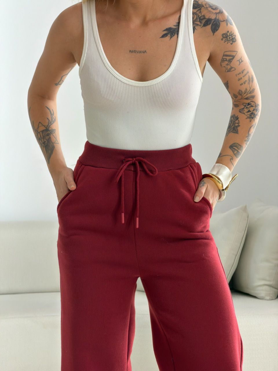 CALÇA THALIA MOLETOM VINHO
