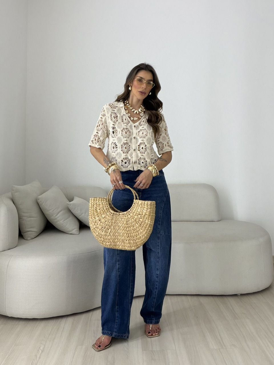 CAMISA FLORA CROCHÊ CRU
