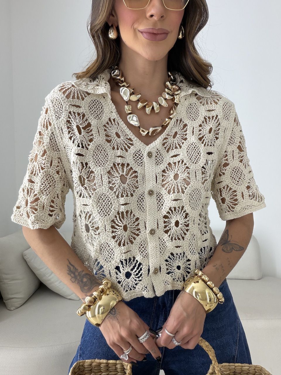 CAMISA FLORA CROCHÊ CRU