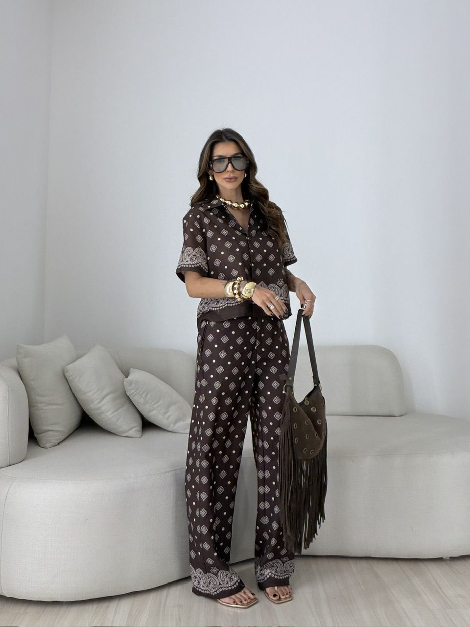BLUSA LAURA ESTAMPADA CAFÉ