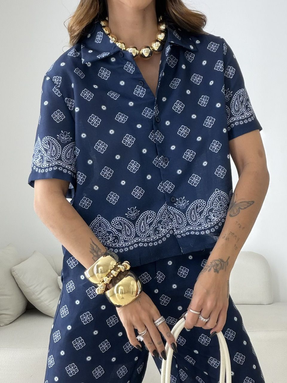 BLUSA LAURA ESTAMPADA MARINHO