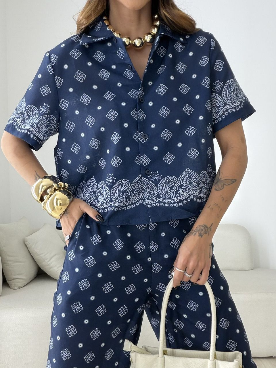 BLUSA LAURA ESTAMPADA MARINHO