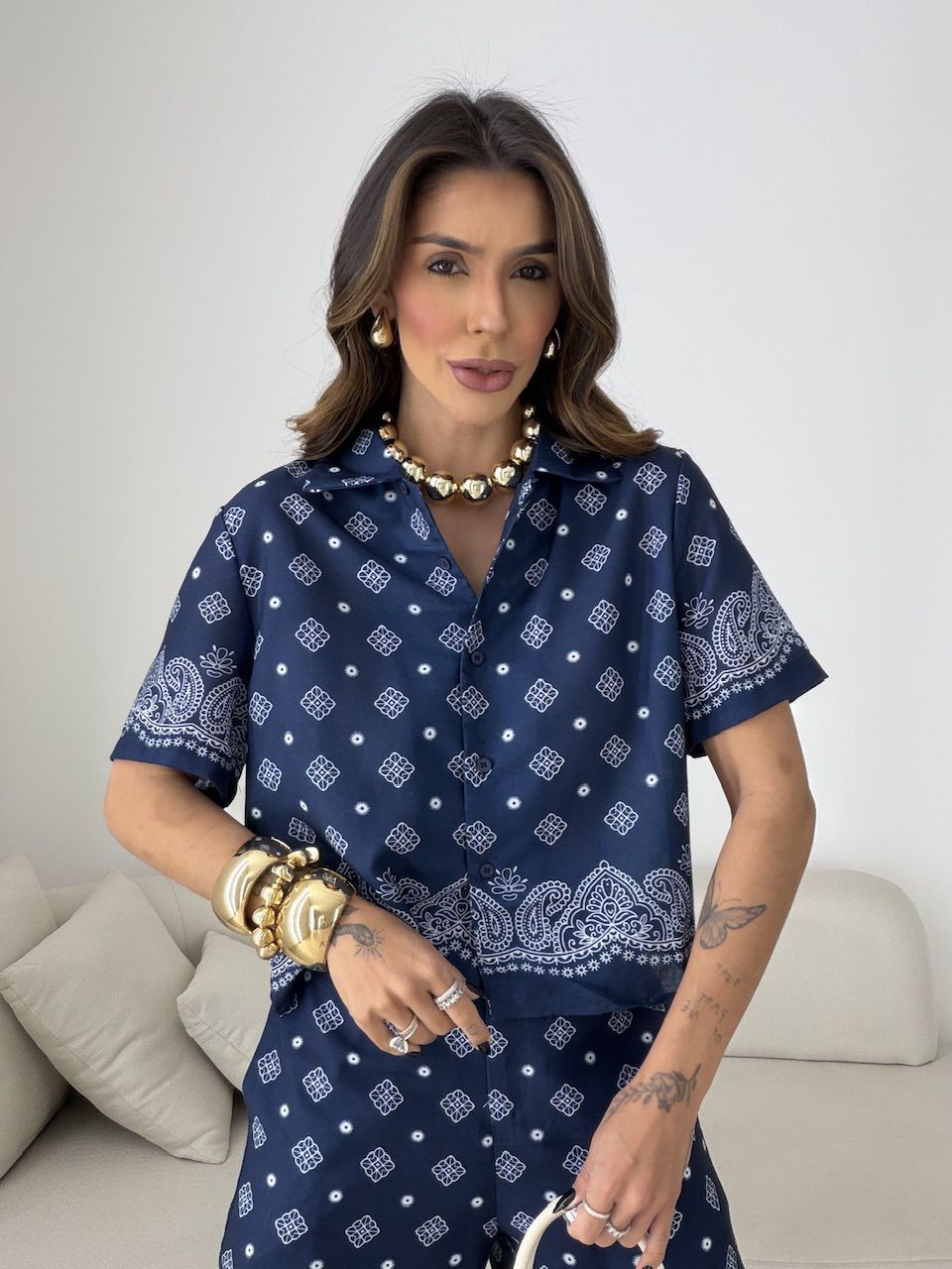 BLUSA LAURA ESTAMPADA MARINHO