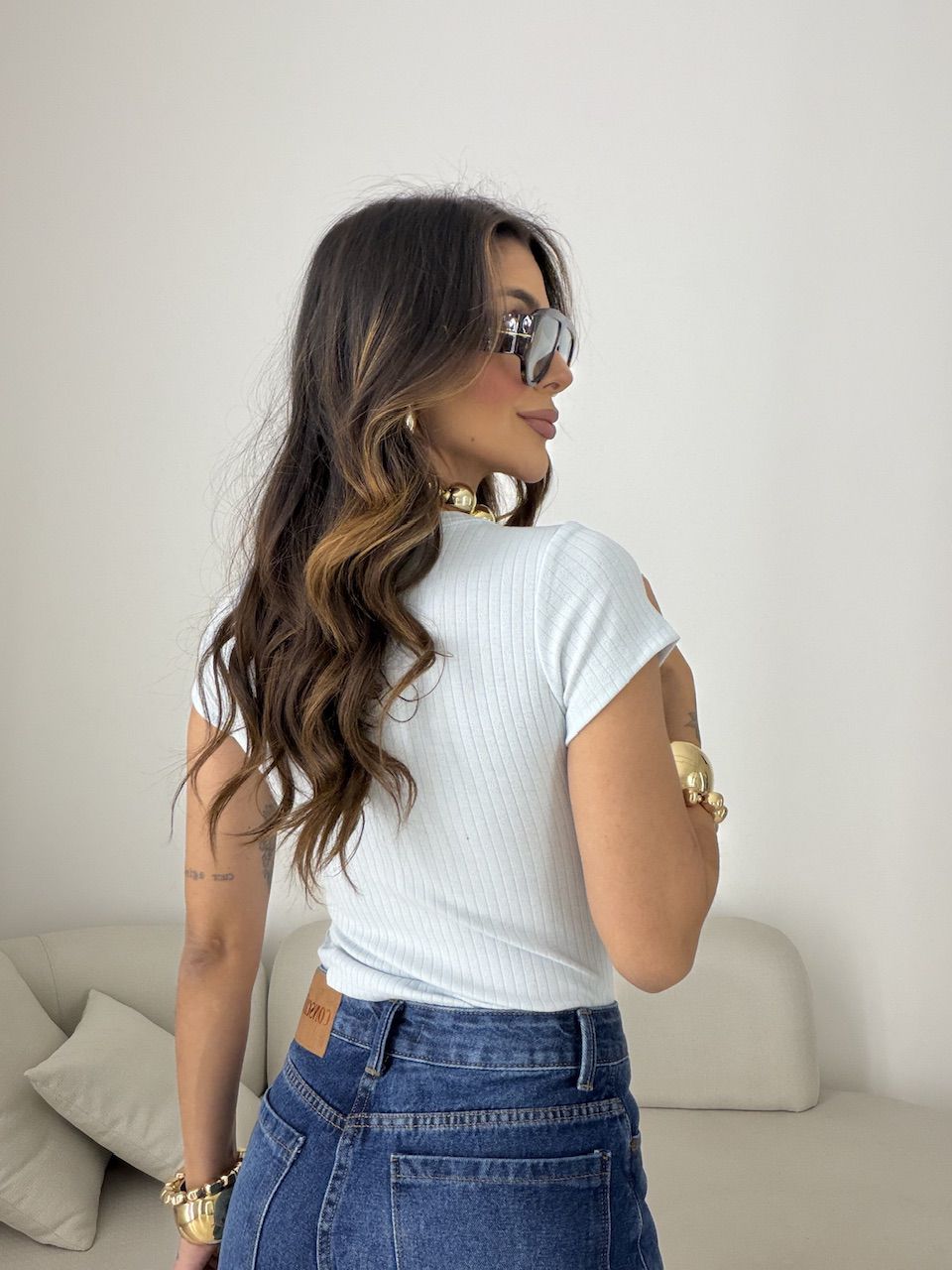 BLUSA MARIANGELA CANELADA AZUL
