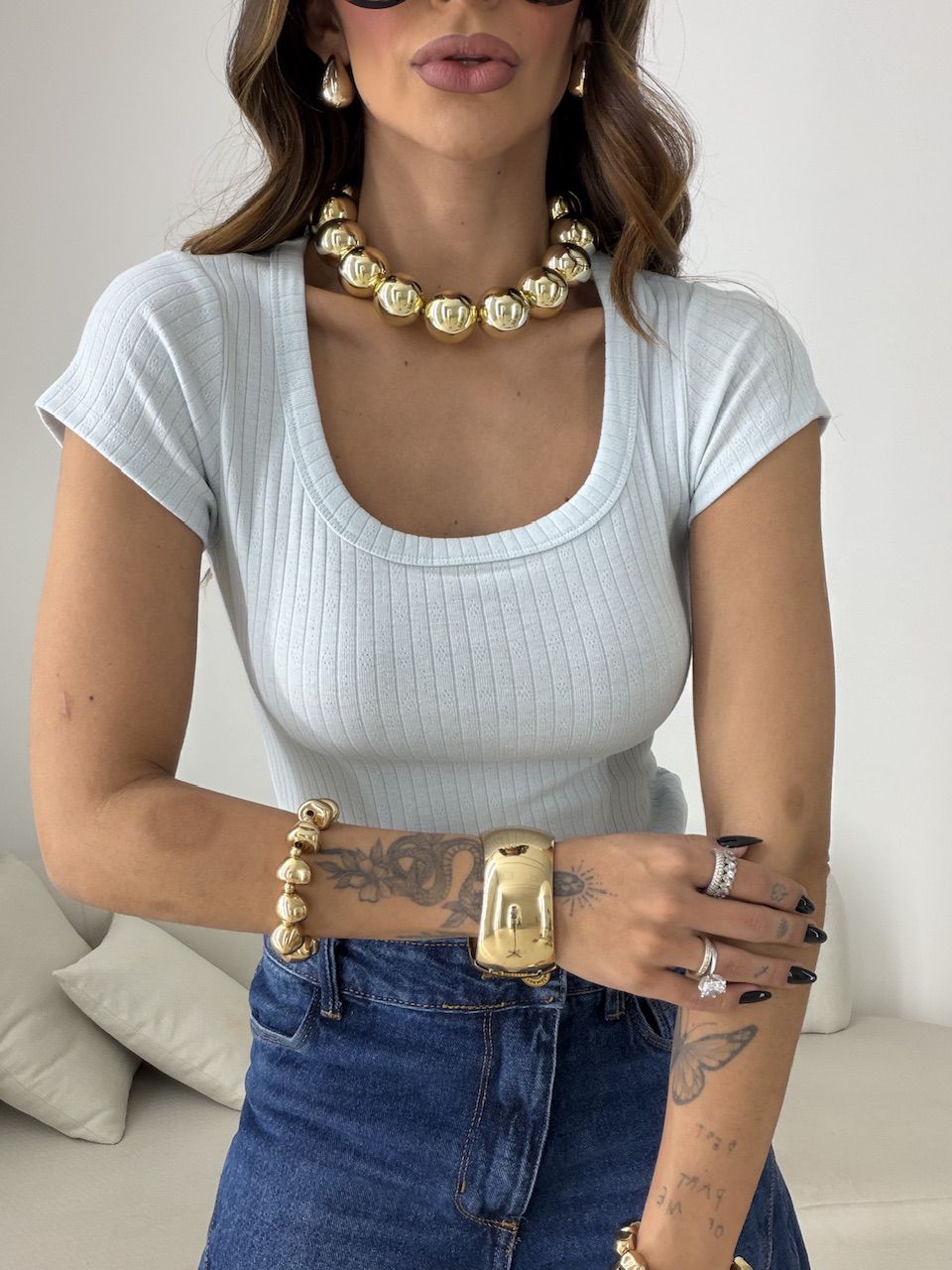 BLUSA MARIANGELA CANELADA AZUL