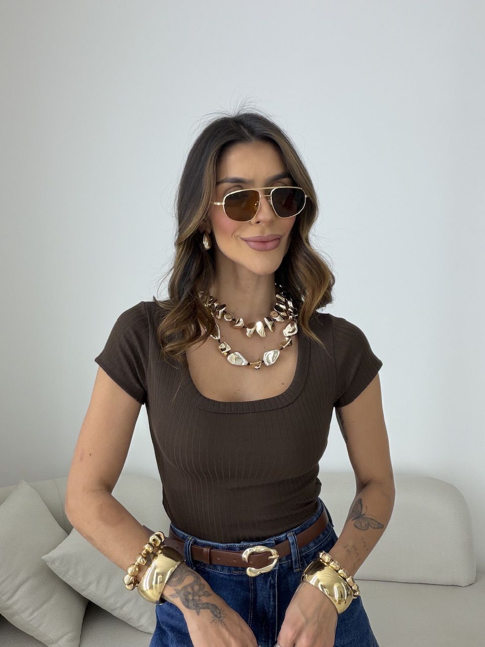 BLUSA MARIANGELA CANELADA CAFÉ