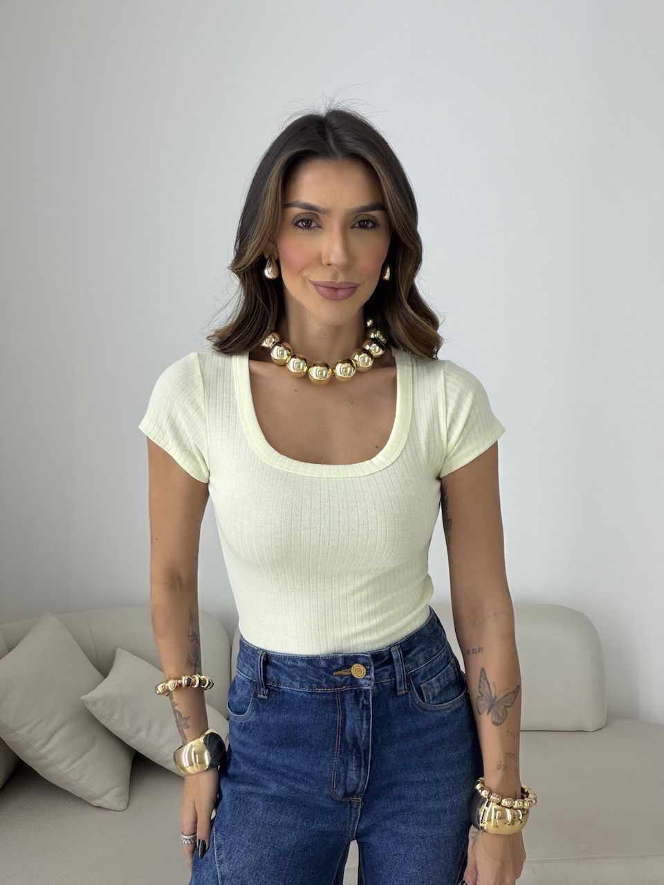 BLUSA MARIANGELA CANELADA MENTA - 0080070196 - CAROLLA FERRARO