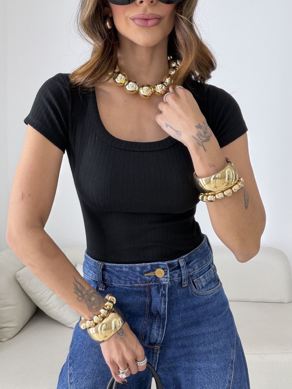 BLUSA MARIANGELA CANELADA PRETA