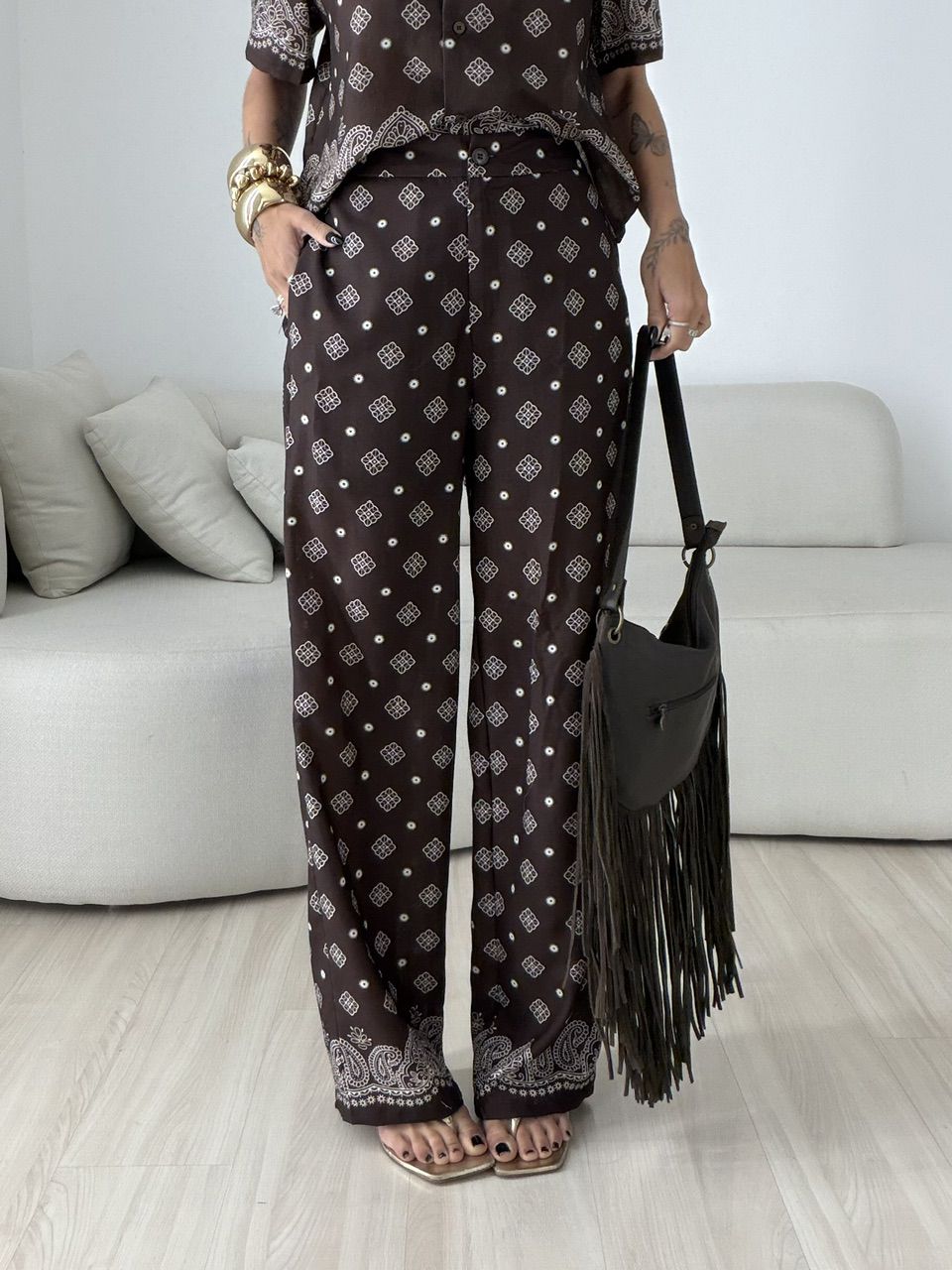 CALÇA DAIANA ESTAMPADA CAFÉ