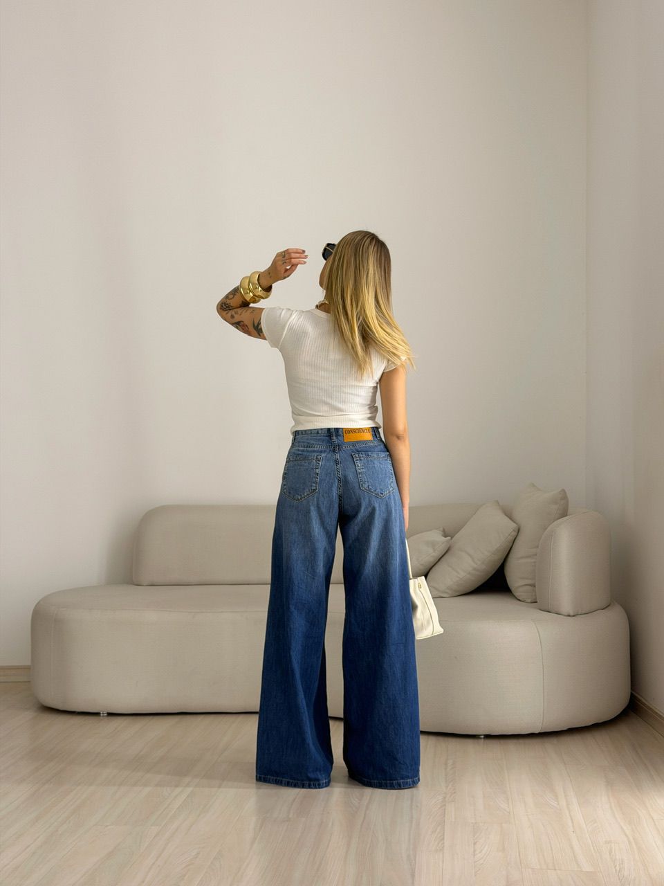 CALÇA RAISSA PANTALONA JEANS MÉDIO
