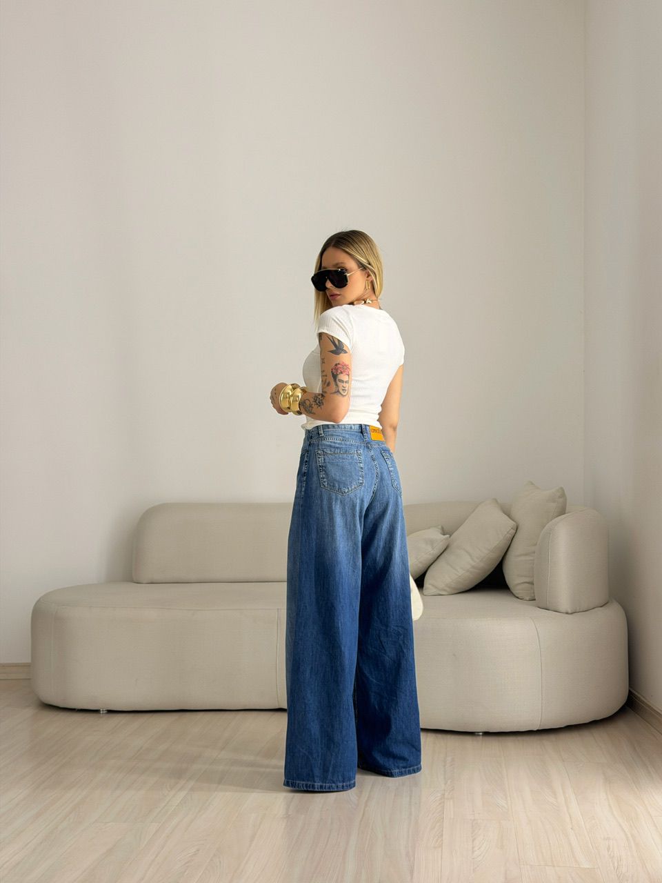 CALÇA RAISSA PANTALONA JEANS MÉDIO