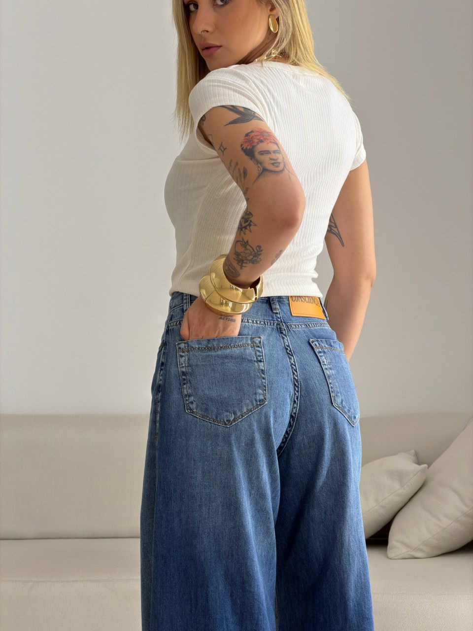 CALÇA RAISSA PANTALONA JEANS MÉDIO