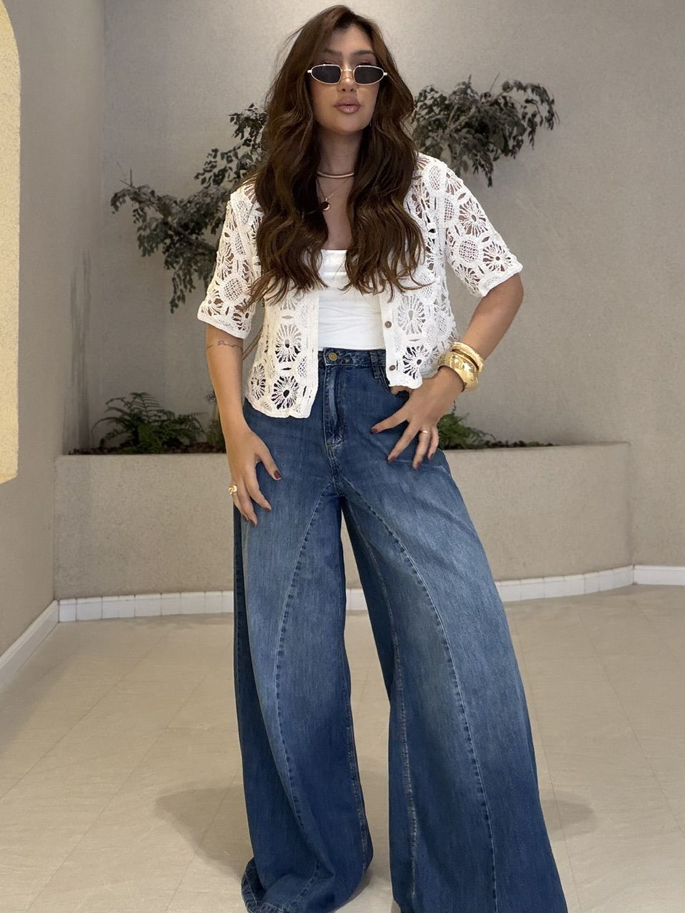 CALÇA RAISSA PANTALONA JEANS MÉDIO