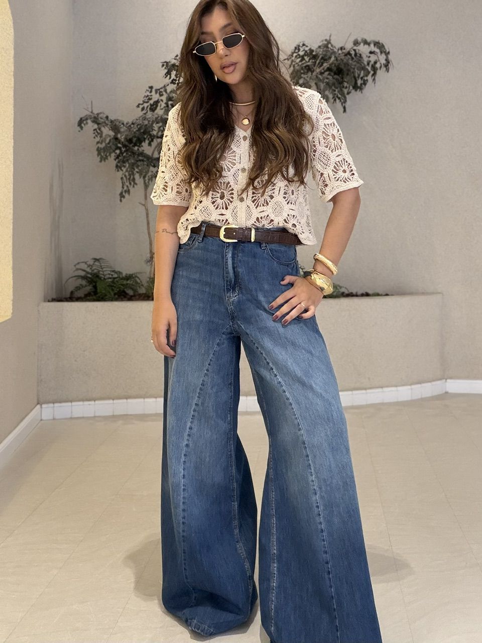 CALÇA RAISSA PANTALONA JEANS MÉDIO - 0080110423 - CAROLLA FERRARO
